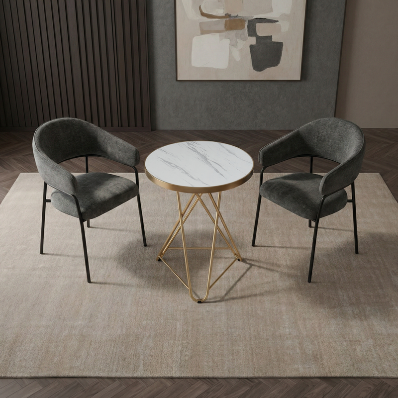 Table ronde 3-1G, Ø60 cm effet marbre, Blanc
