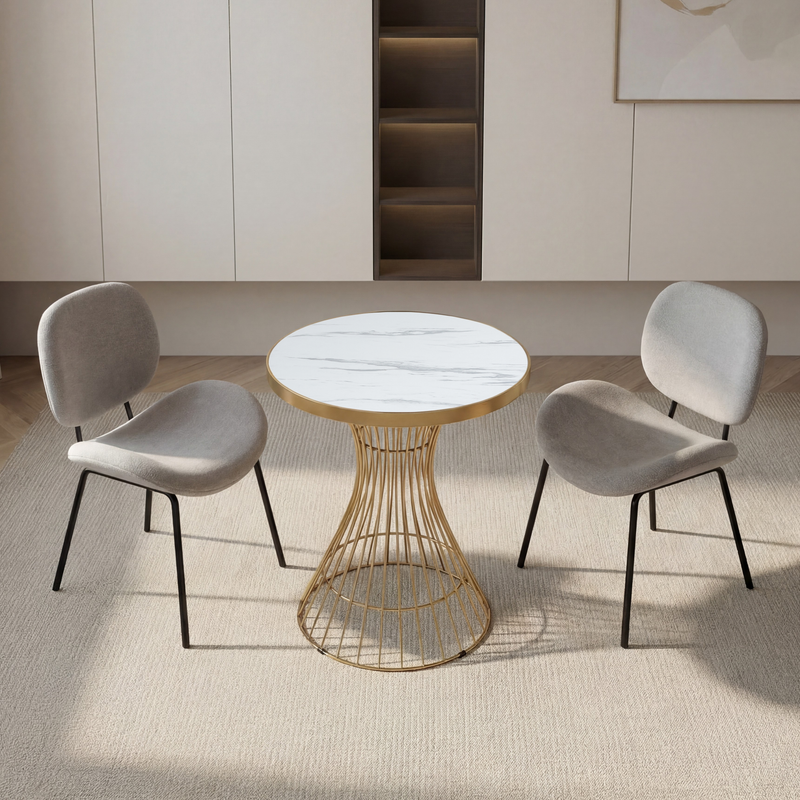 Table ronde SW60, Ø60 cm effet marbre, Blanc
